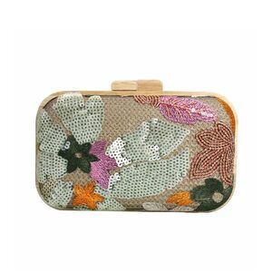 2672 Embroidered Sequin Flower Evening Bag Glitter Beaded Handbag Straw